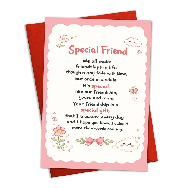 Floral Border Poem Friendship Card Celebrating a Special Bond