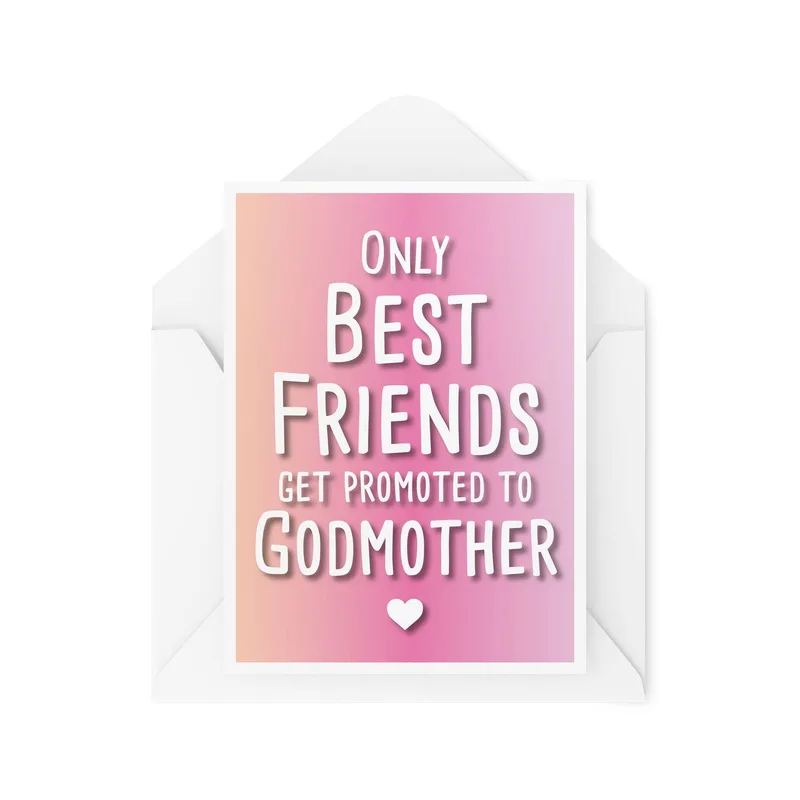 Pink Gradient Godmother Text Card for Best Friends