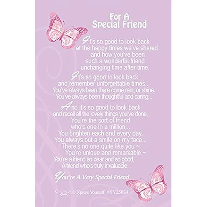 Lavender Butterfly Poem Friendship Card Celebrating Unchanging Bond