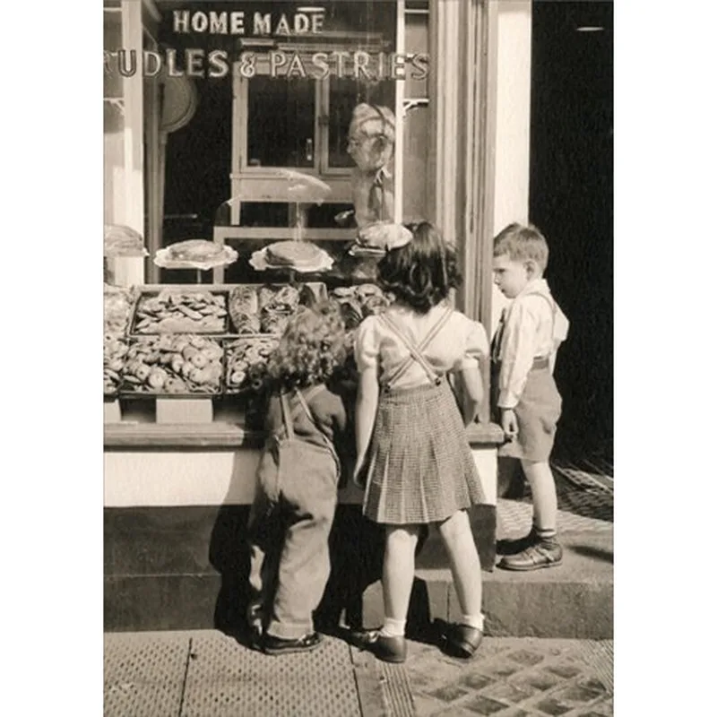 Black White Photo Friendship Card: Vintage Bakery Window Scene