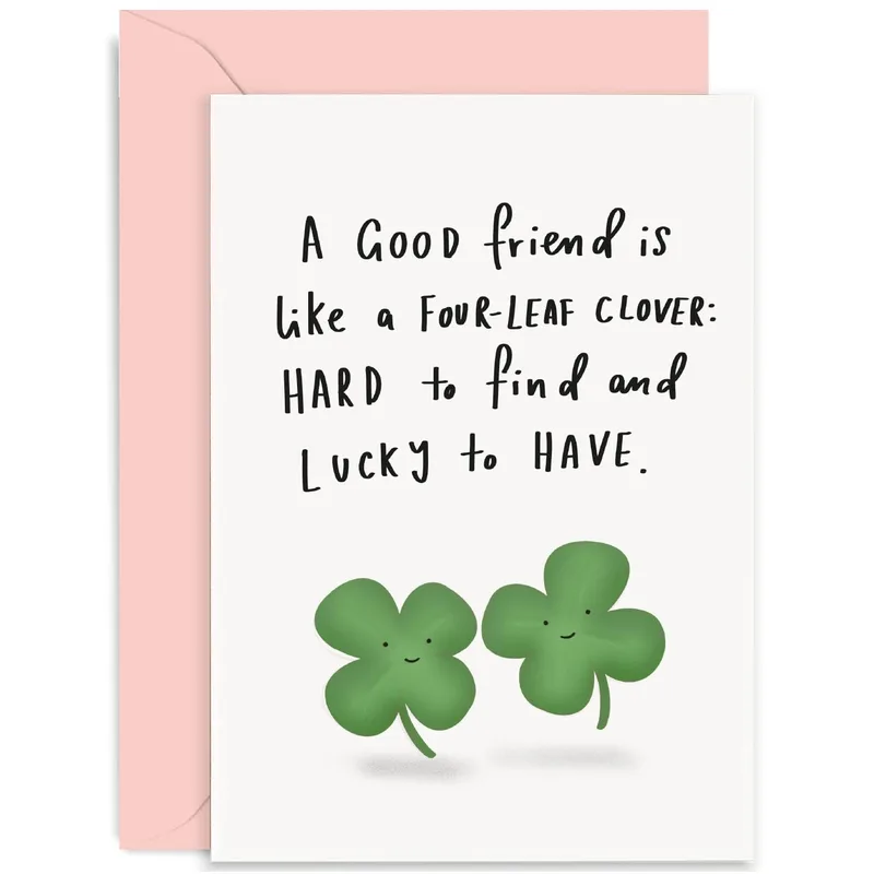 Green Four-Leaf Clovers Friendship Card – Greeting Card in natural