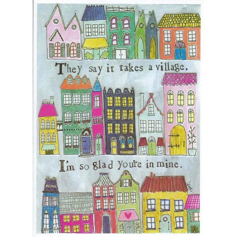Colorful Village Houses Friendship Card – Greeting Card in natural