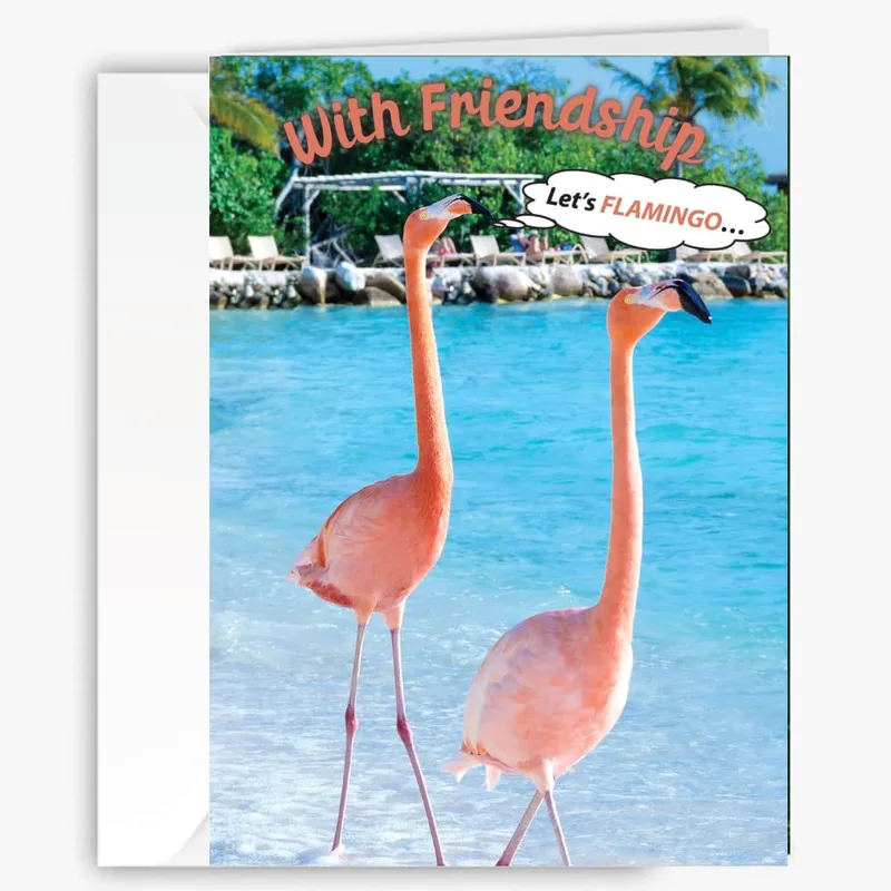 Two Pink Flamingos Friendship Card: A Tropical Pun for Besties