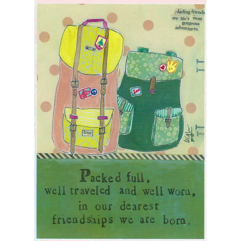 Colorful Backpacks Friendship Card features illustrated