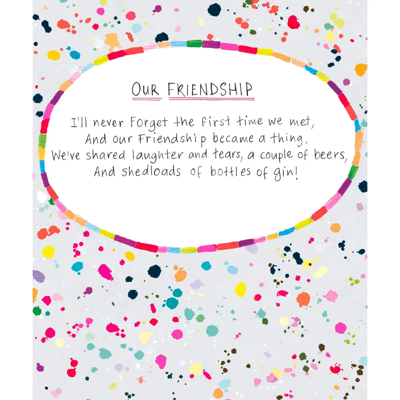 Rainbow Confetti Splatter Friendship Card Celebrating Shared Memories