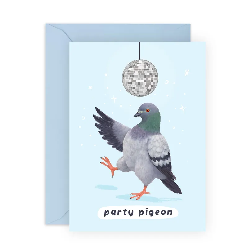 Pigeon Disco Ball Card features a dancing bird