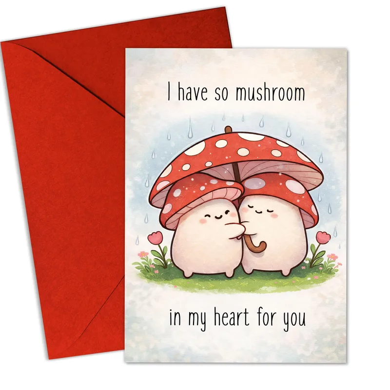 Cute Mushroom Couple Love Card: A Punny Greeting for Fungi Fans