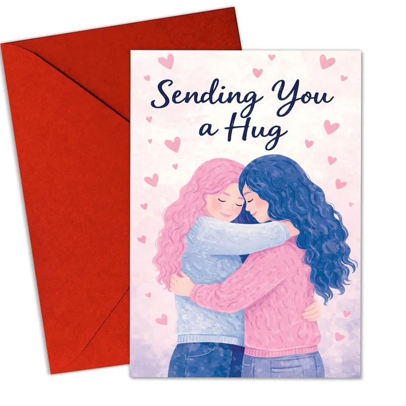 Two Women Hugging Friendship Card: Sending You a Hug Illustration