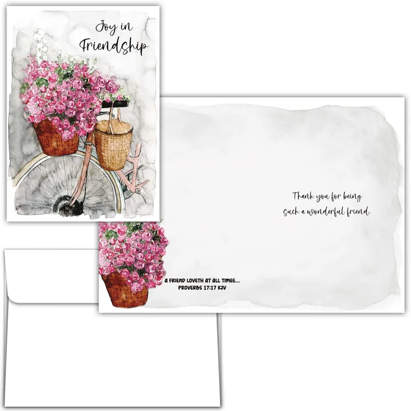 Pink Flowers Bicycle Friendship Card: Joy in Friendship Design