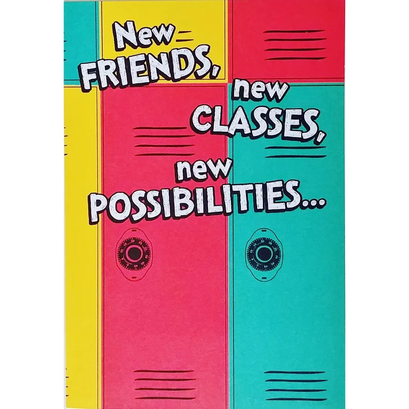 Colorful School Lockers Card features bright pink yellow