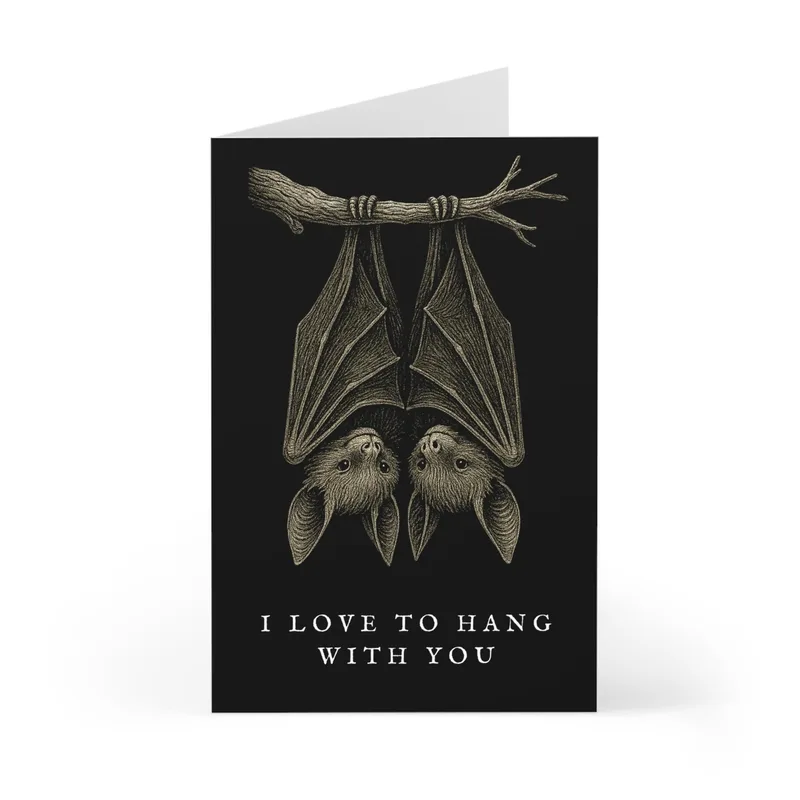 Black Hanging Bat Love Card for Gothic Friendship and Partners
