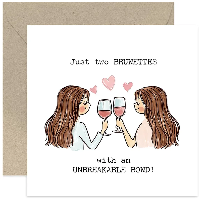 Two Women Toasting Friendship Card Celebrating Brunette Besties