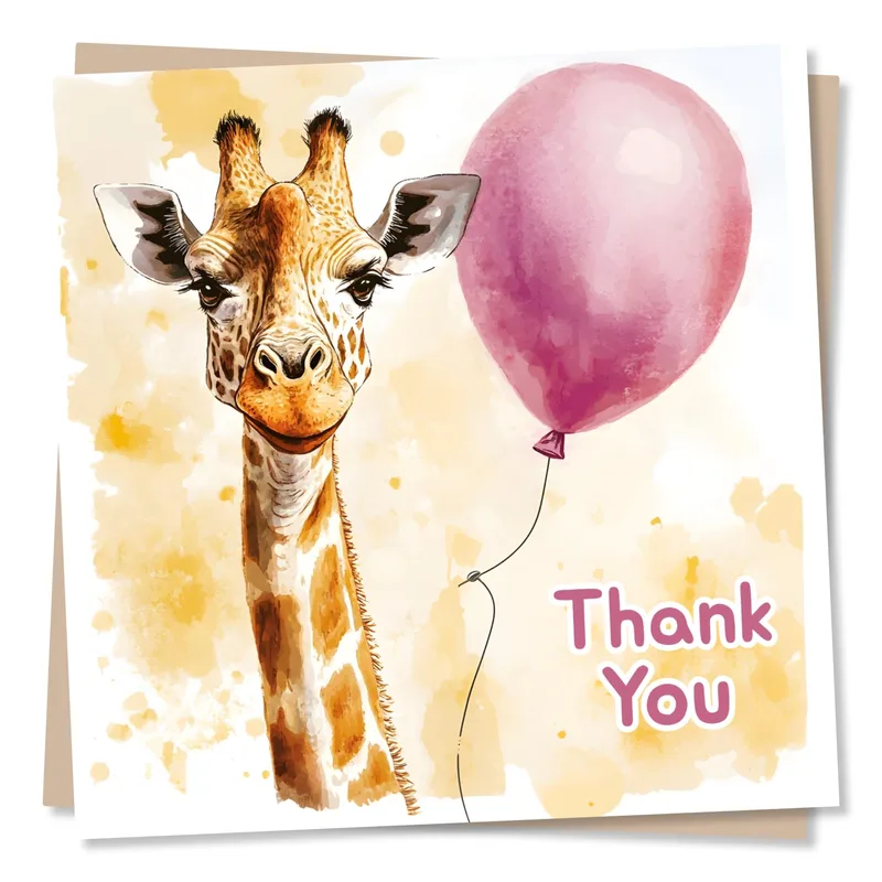 Giraffe Pink Balloon Thank You Card for a Special Friend