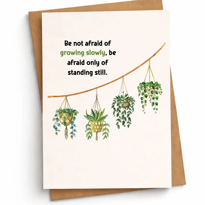 Hanging Potted Plants Encouragement Card for Slow Growth