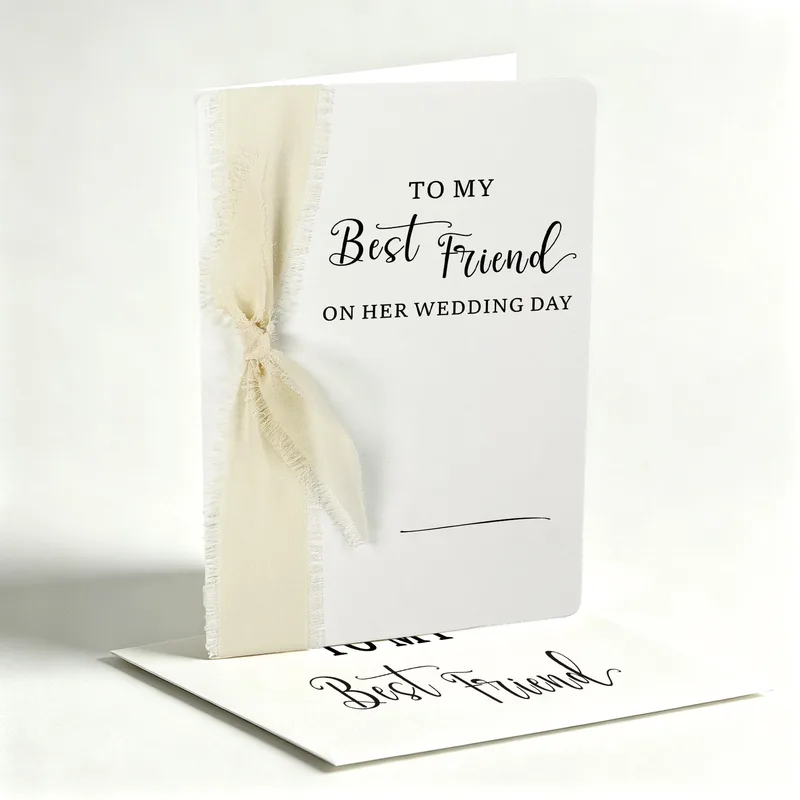 White Ribbon Wedding Card for a Bridal Bestie