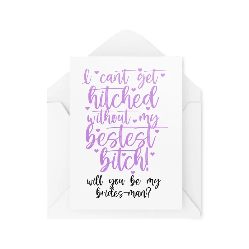 Purple Script Proposal Wedding Card for Your Brides-Man