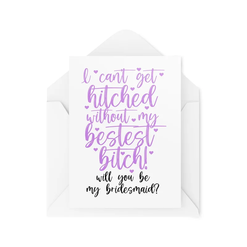 Purple Script Proposal Text Card for Your Bridesmaid Ask