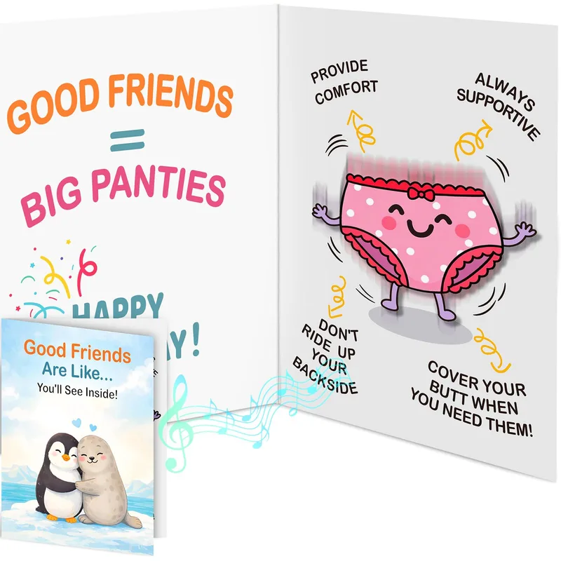 Penguin Otter Cover Friendship Card: Big Panties Humor Greeting