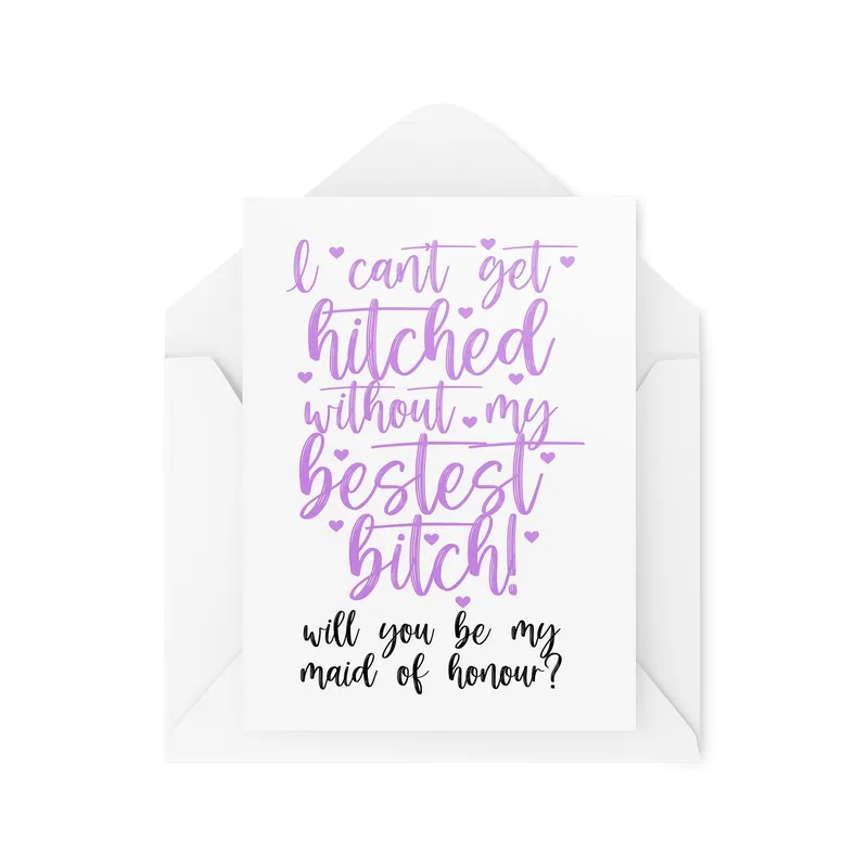 Purple Script Proposal Text Card for Your Maid of Honor