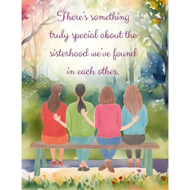 Four Friends Bench Friendship Card showing four women