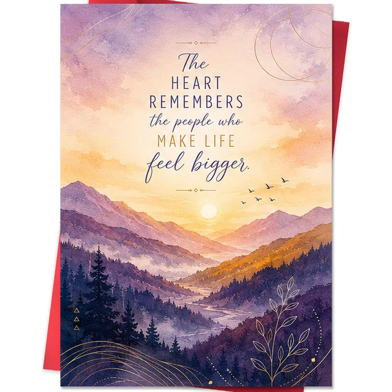 Sunset Mountains Purple Friendship Card Celebrating Heartfelt Bonds