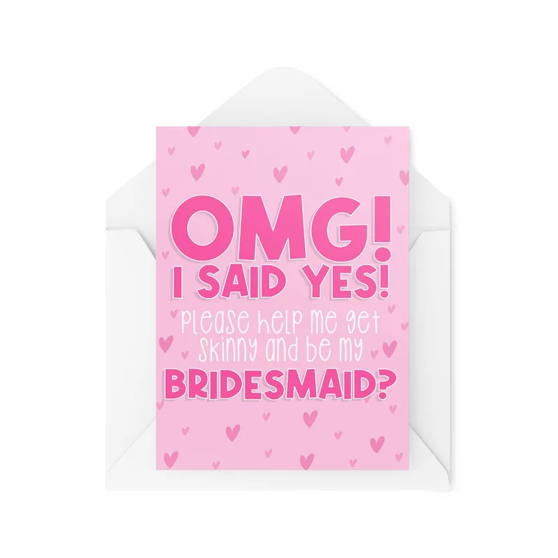 Pink Hearts Bold Wedding Card for Your Bridesmaid Request