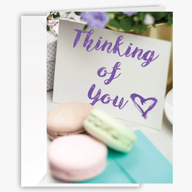 Purple Script Macarons Thinking of You Card for Friendship and Support