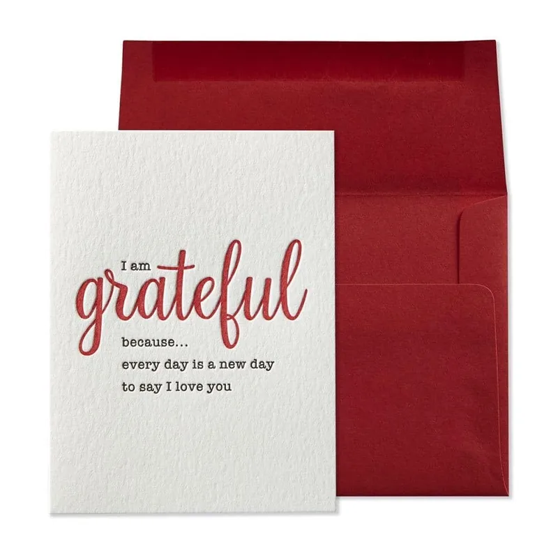 Red Script Grateful Love Card for Daily Affirmation