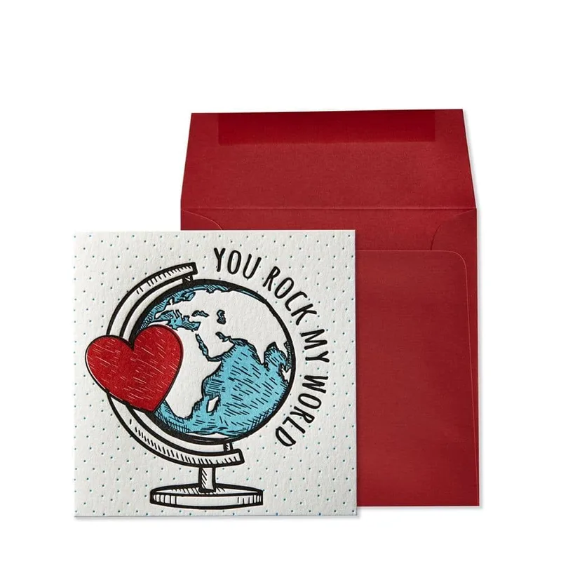 Globe Red Heart Love Card: You Rock My World Friendship Design