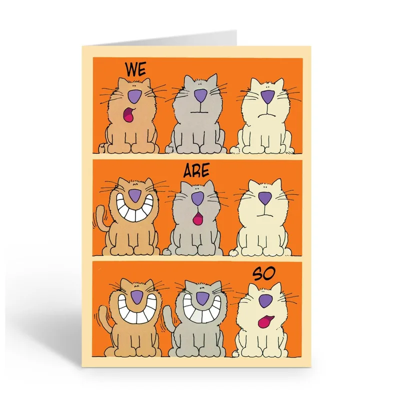 Orange Cats Heart Eyes Card featuring three feline friends