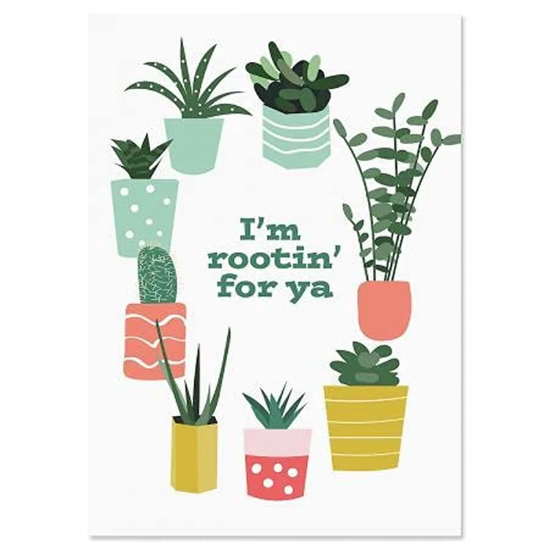 Plants White Card Encouragement Card Rootin' For Ya Potted Plants