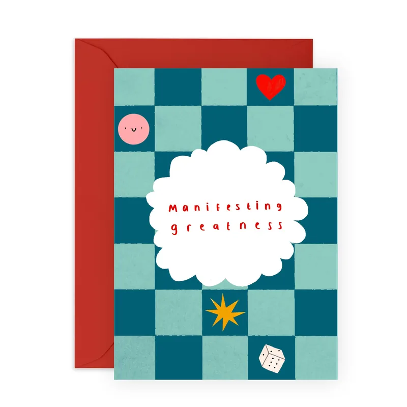 Checkered Cloud Dice Encouragement Card for Dreamers and Athletes