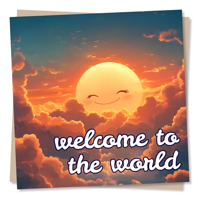 Orange Clouds Sun New Baby Card Celebrates a Smiling Sunrise