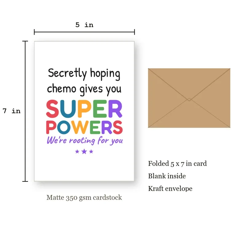 Chemo Superpowers Card for a Friend in Treatment – with size dimensions in inches