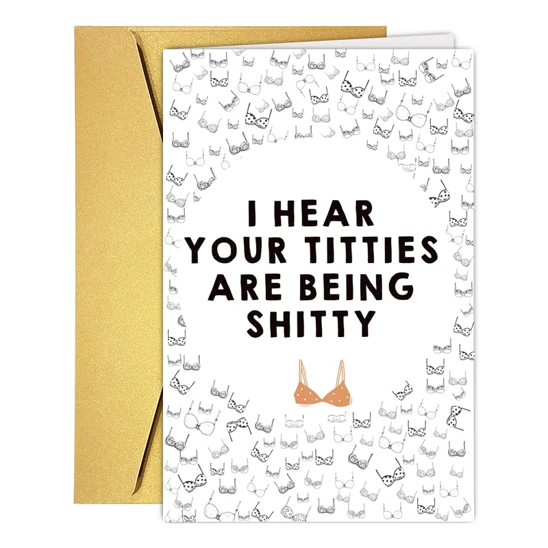 Breast Cancer Support Card with a Bold Bra-Print Message
