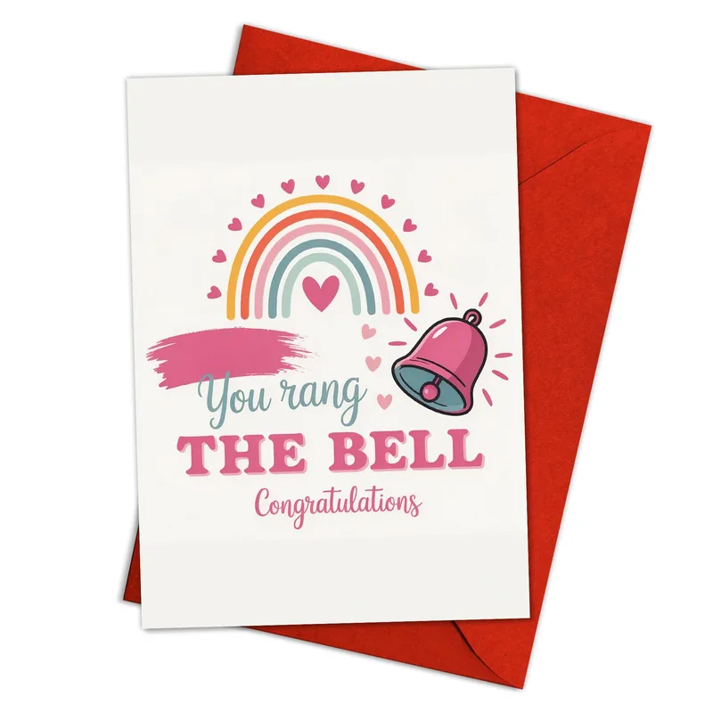 Ring the Bell Card: Rainbow Hearts and Pink Bell Congrats