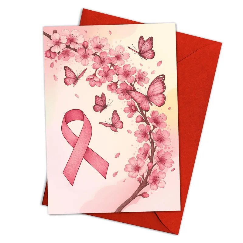 Pink Ribbon Cherry Blossom Card for Someone You Love