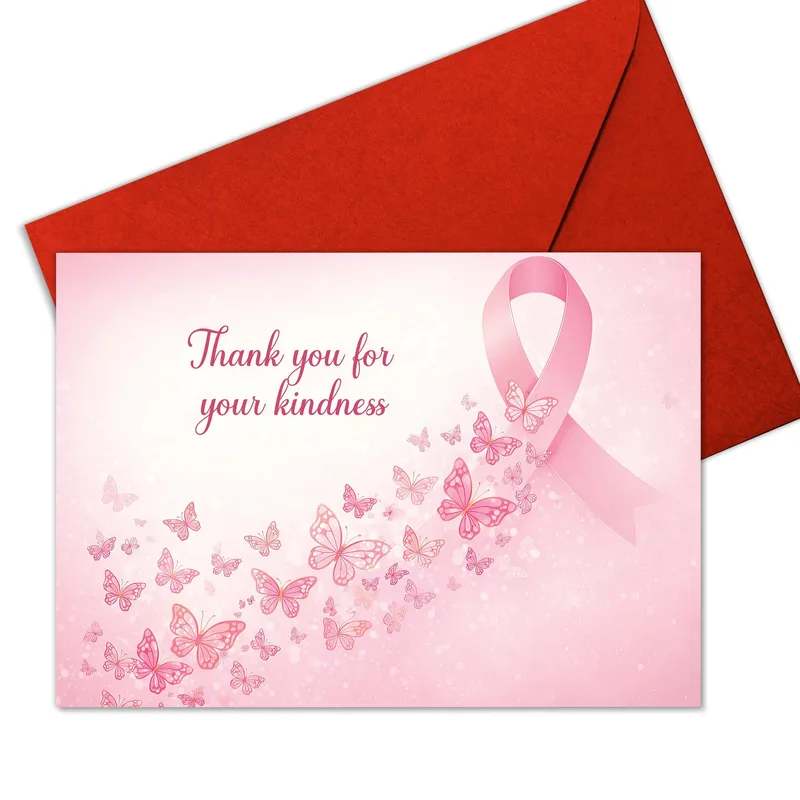 Breast Cancer Thank You Card with Pink Butterflies