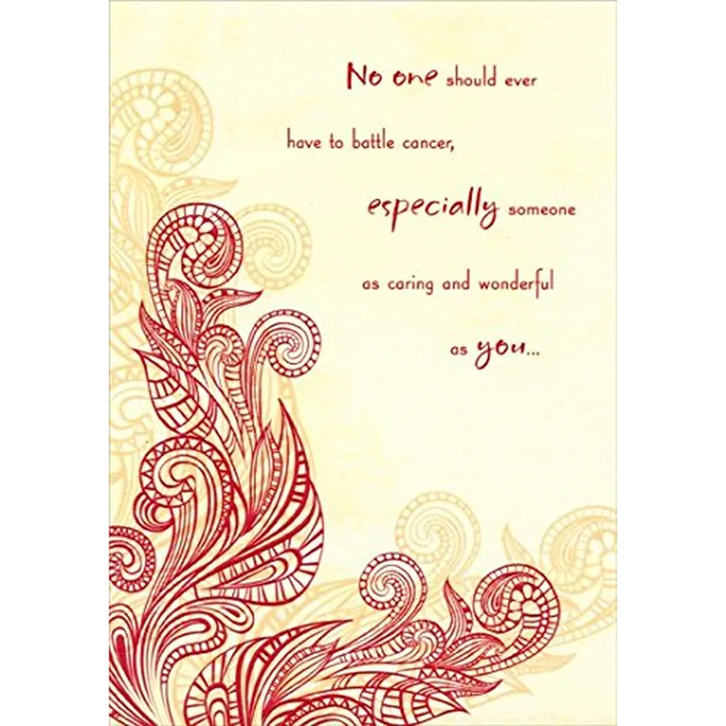 Battle Cancer Card with Red Swirl Floral Design