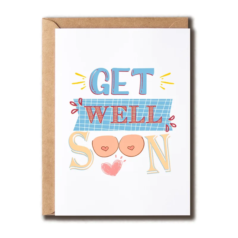 Blue Pink Boobs Illustration Card: a get well soon greeting