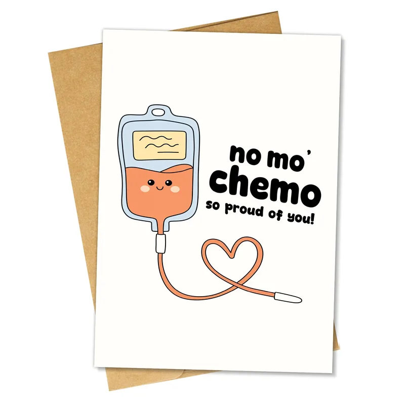 Chemo Finished Card: a cheerful IV bag and a heart