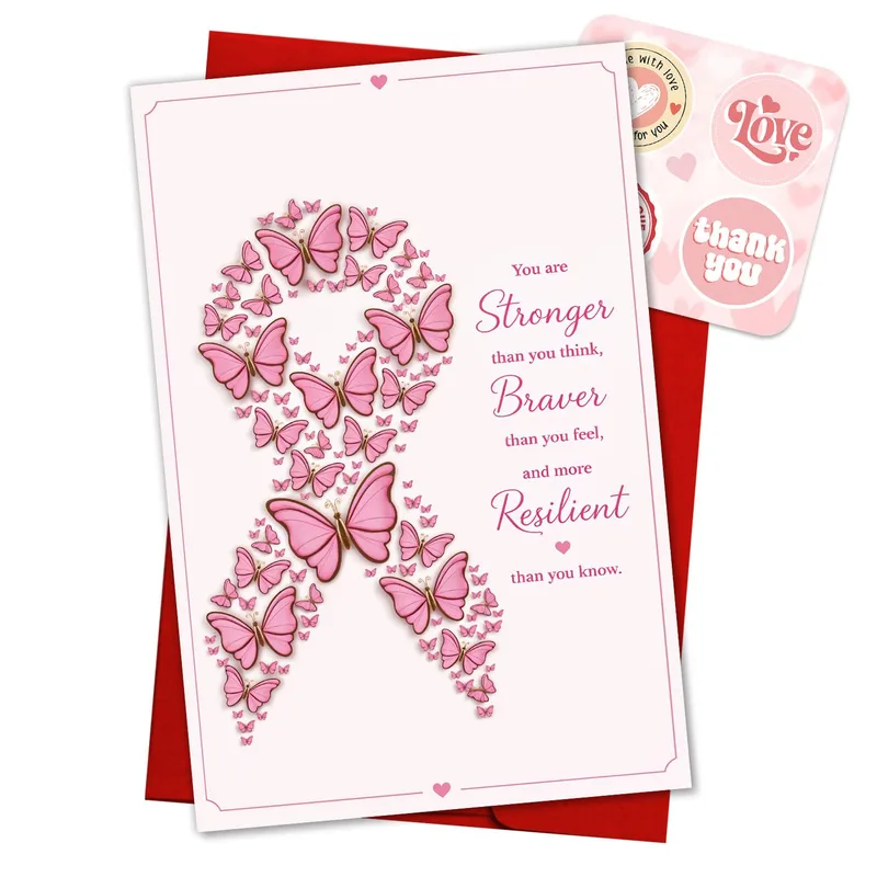 Pink Butterfly Ribbon Card for Strength and Courage