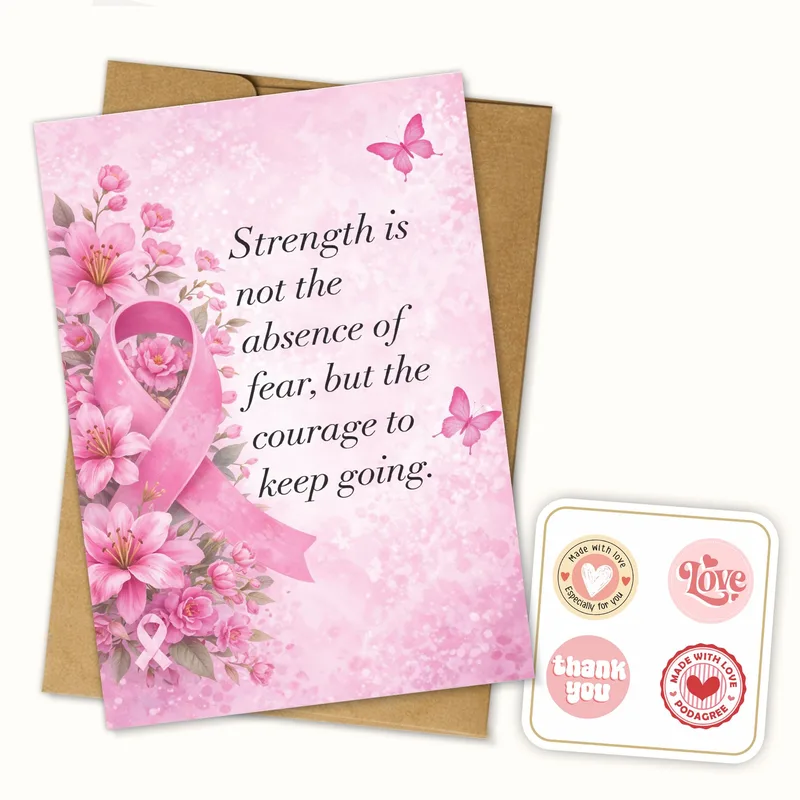 Strength Is Not the Absence Card: Pink Ribbon Floral Get Well Card