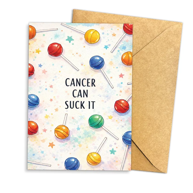 Watercolor Lollipops Pattern Card for Cancer Support, Funny and Bold