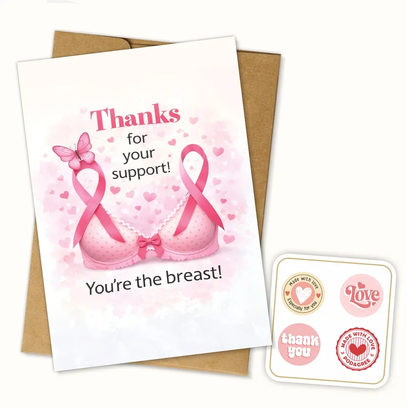 Breast Cancer Support Thank You Card: Pink Ribbons and a Cheeky Pun