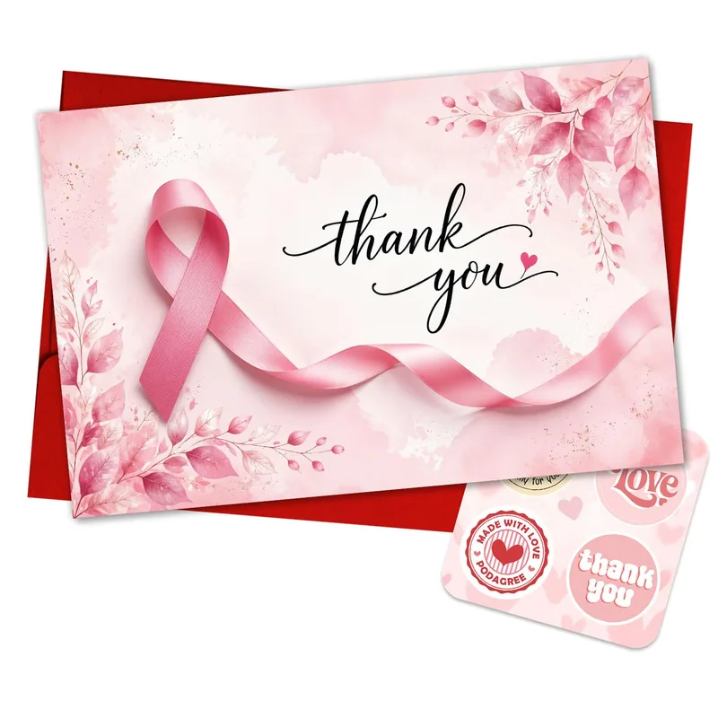 Pink Ribbon Thank You Card for Breast Cancer Support and Caregivers