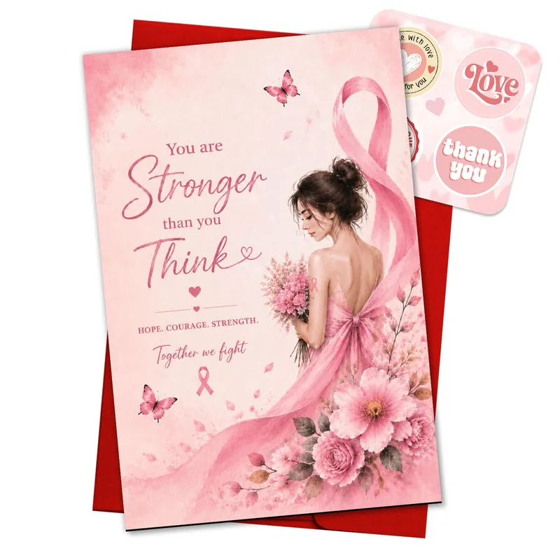 Stronger Than You Think Card – Pink watercolor card reading You are Stronger than you Think – Greeting Card in black