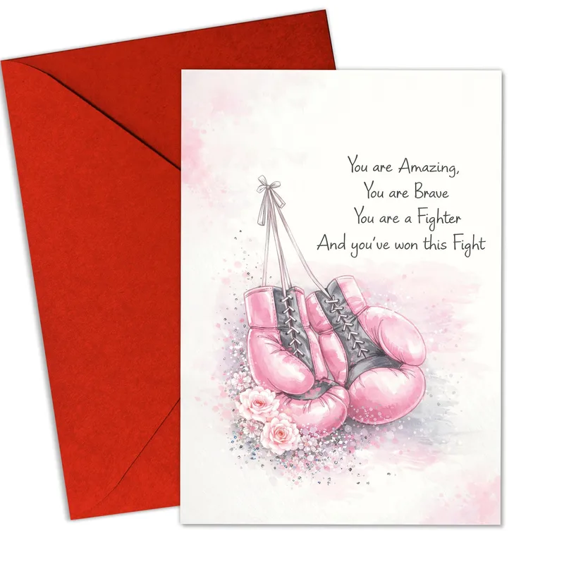 Pink Boxing Gloves Card for Cancer Support and Get Well Wishes