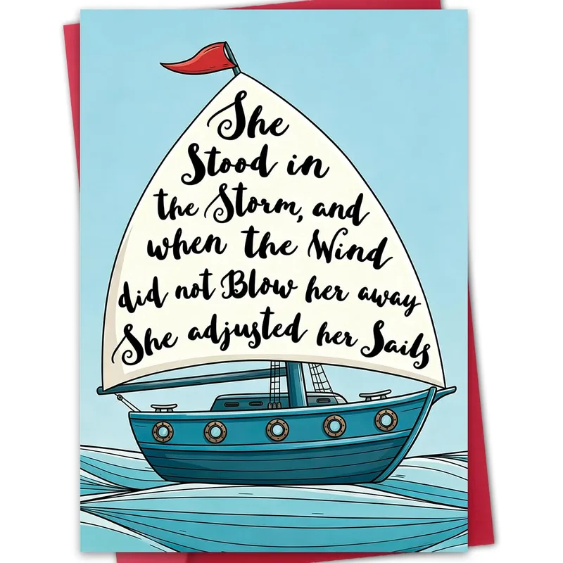Blue Sailboat Script Encouragement Card for Resilience