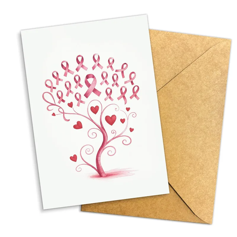 Ribbon Tree Hearts Cancer Support Card: A watercolor tree